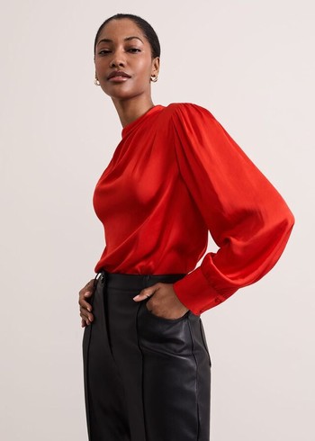 Phase Eight Danica Satin Drape T Shirts Red Australia | AF4278516